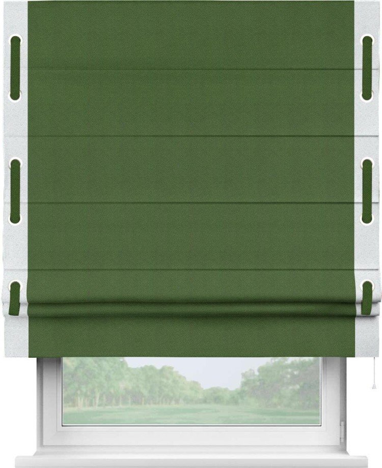 Римская штора «Кортин» с кантом Стрим Дуо (люверсы с пояском), для проема, ткань блэкаут однотонный зелёный перламутр